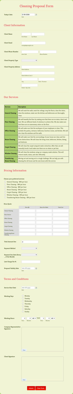 Cleaning Proposal Form Template