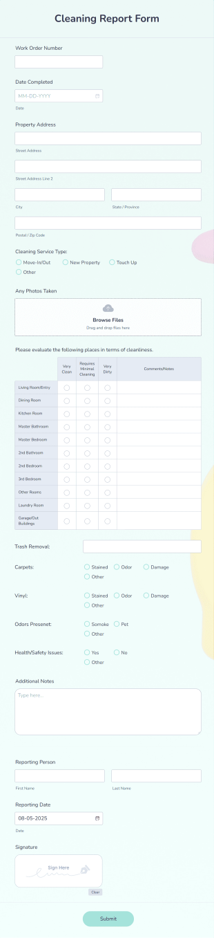 Cleaning Report Form Template