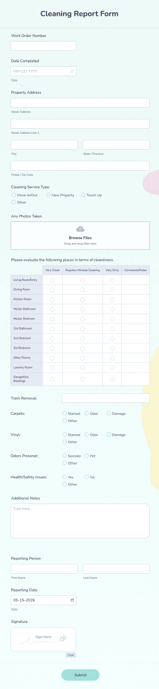 Cleaning Report Form Template