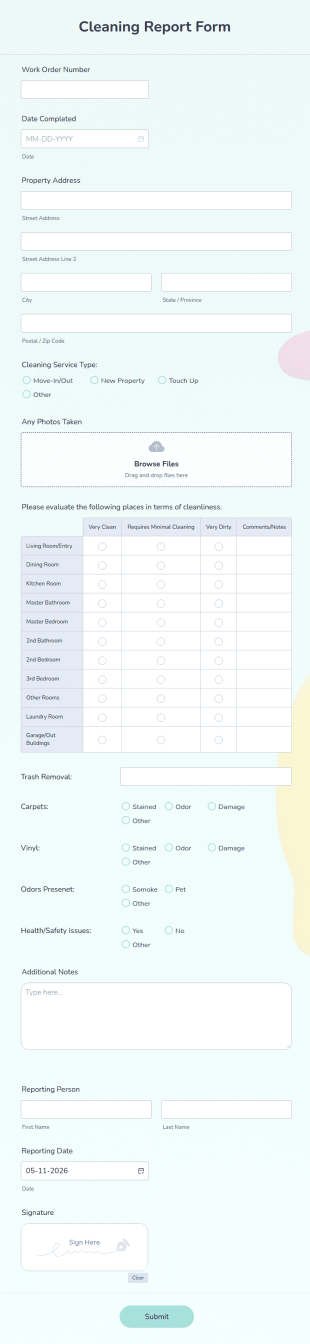 Cleaning Report Form Template