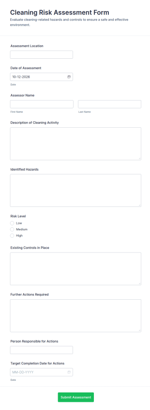 Cleaning Risk Assessment Form Template