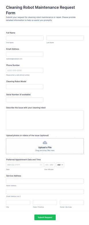 Cleaning Robot Maintenance Request Form Template