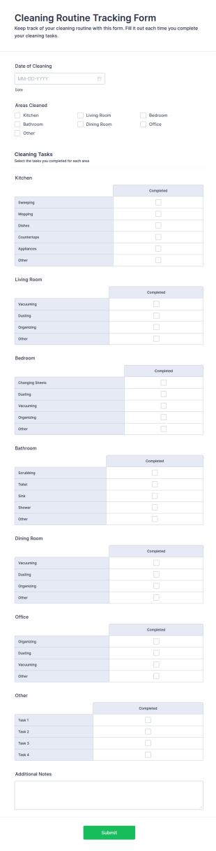Cleaning Routine Tracking Form Template