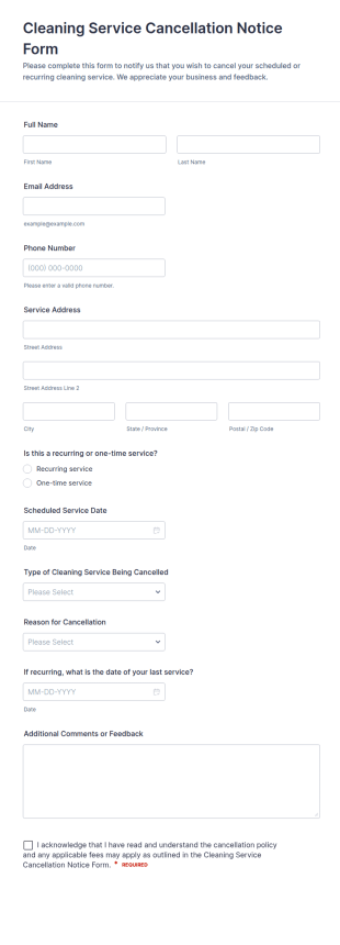Cleaning Service Cancellation Notice Form Template