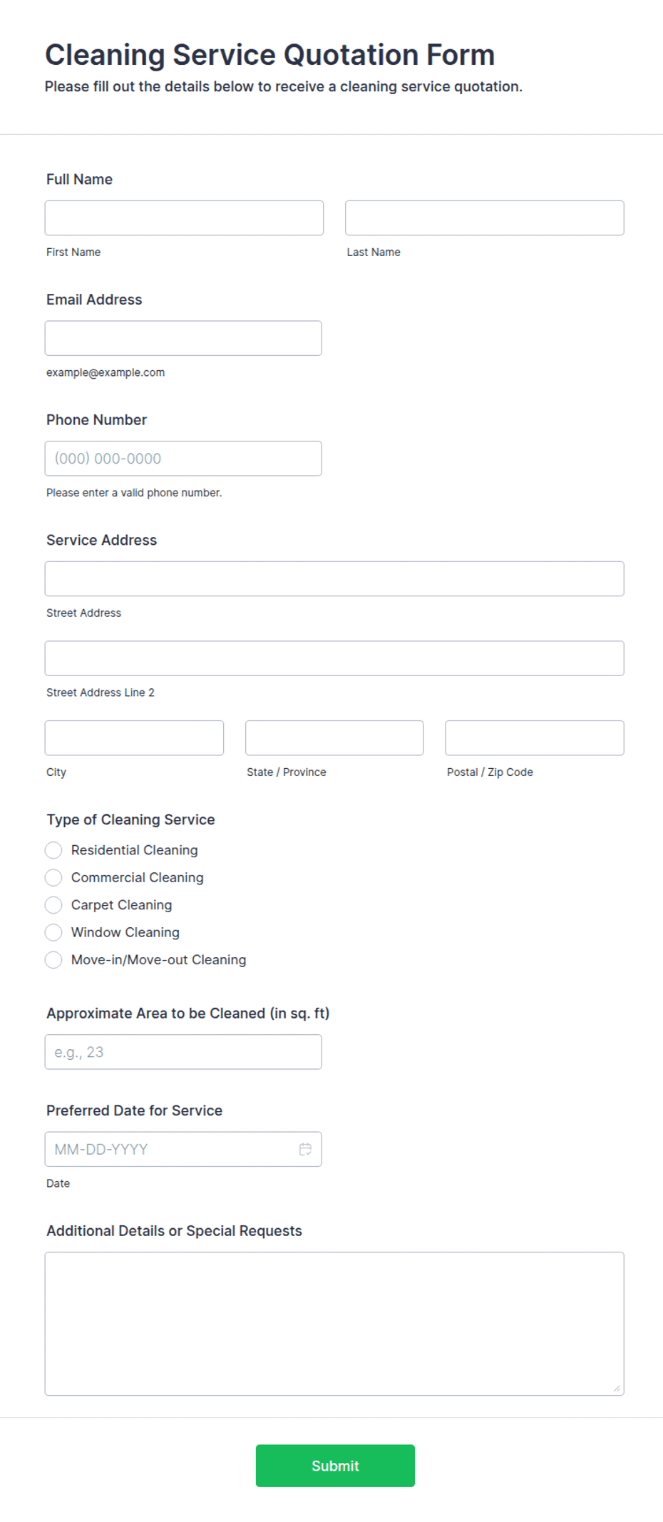 Housekeeping Quotation Cleaning Service Quotation Form Template | Jotform