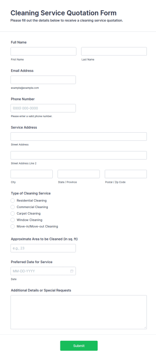 Cleaning Service Quotation Form Template