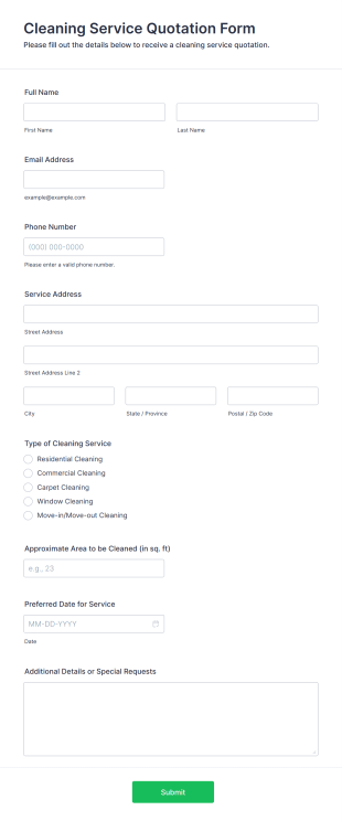 Cleaning Service Quotation Form Template