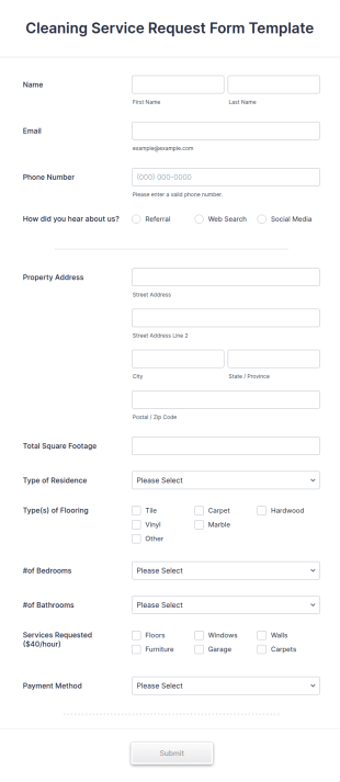 Cleaning Service Request Form Template