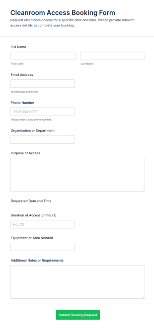 Cleanroom Access Booking Form Template