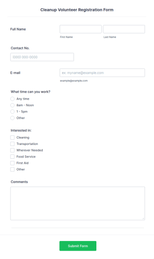 Cleanup Volunteer Registration Form Template