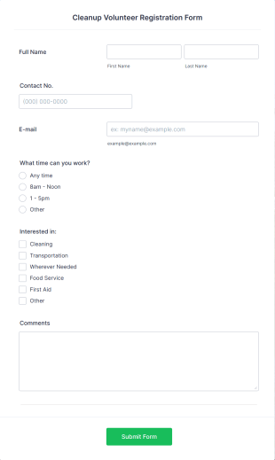 Cleanup Volunteer Registration Form Template