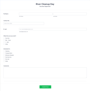 Cleanup Volunteer Registration Form Template