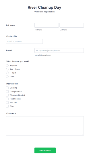 Cleanup Volunteer Registration Form Template