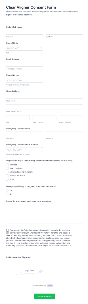 Clear Aligner Consent Form Template