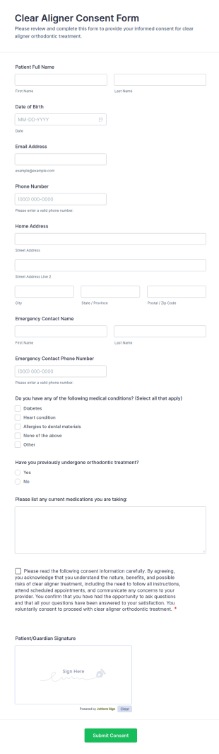 Clear Aligner Consent Form Template