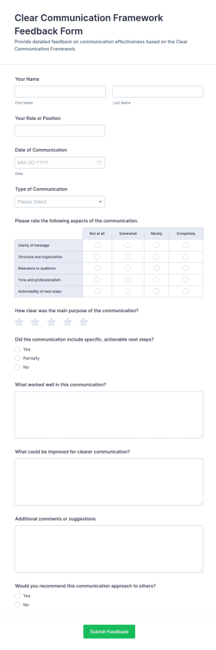Clear Communication Framework Feedback Form Template