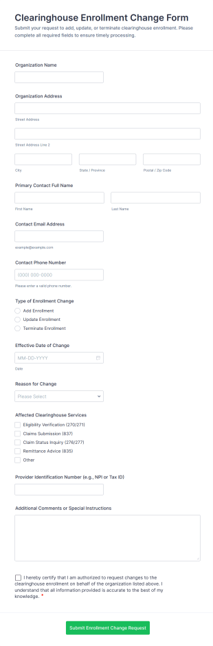 Clearinghouse Enrollment Change Form Template