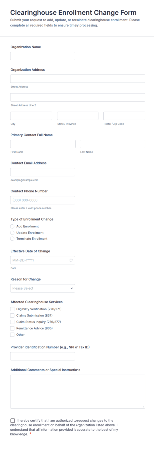 Clearinghouse Enrollment Change Form Template