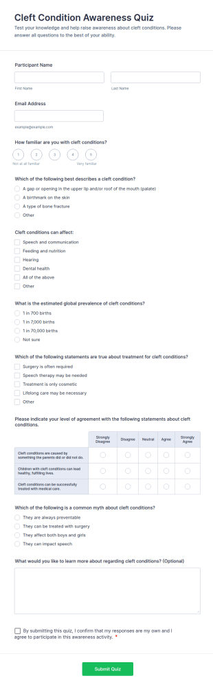 Cleft Condition Awareness Quiz Form Template