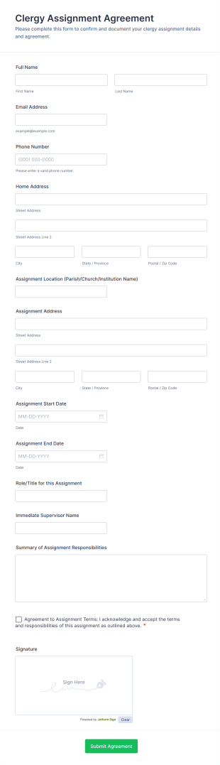 Clergy Assignment Agreement Form Template