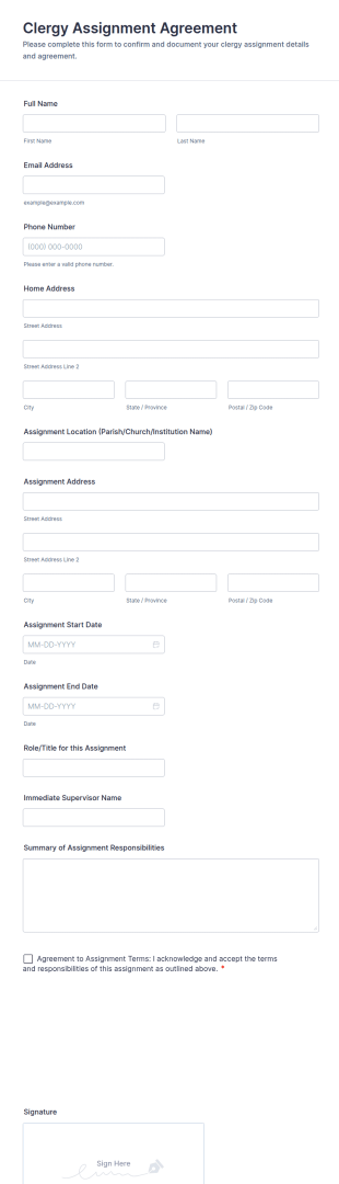 Clergy Assignment Agreement Form Template