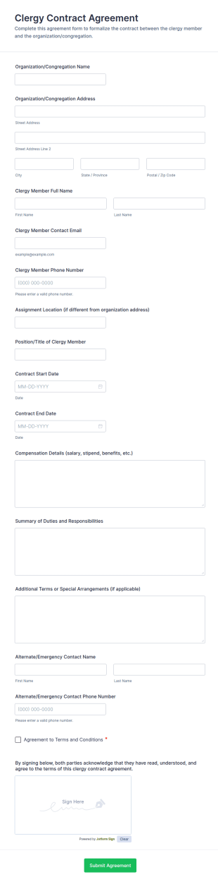 Clergy Contract Agreement Form Template