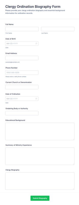 Clergy Ordination Biography Form Template