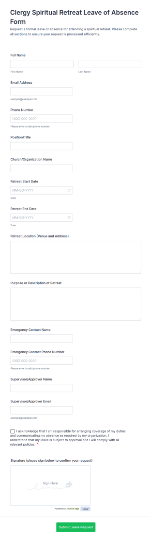 Clergy Spiritual Retreat Leave Of Absence Form Template