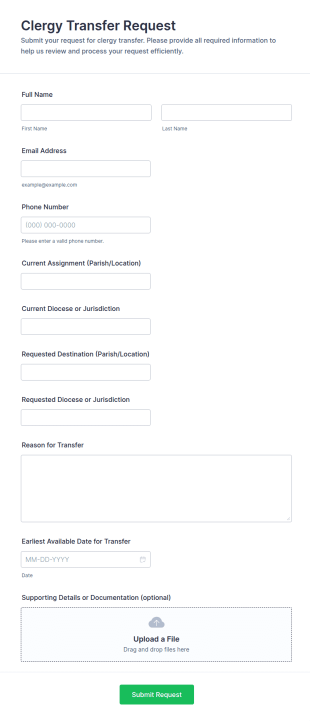 Clergy Transfer Request Form Template