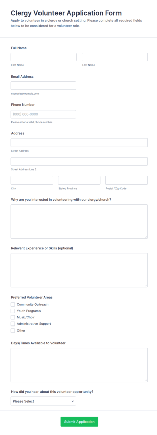 Clergy Volunteer Application Form Template
