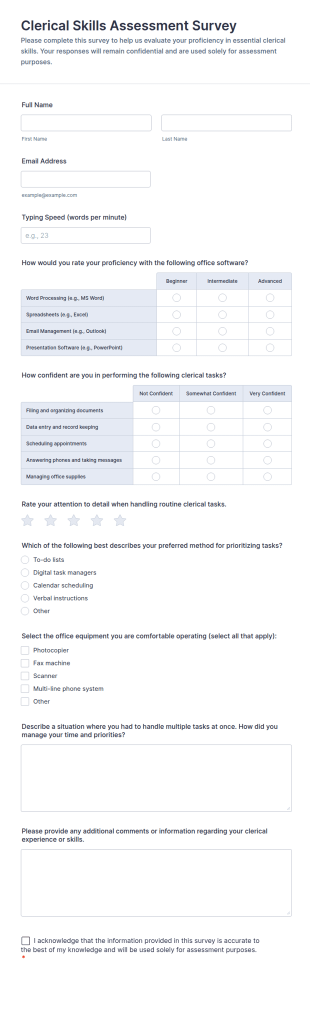Clerical Skills Assessment Survey Form Template