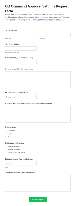 CLI Command Approval Settings Request Form Template
