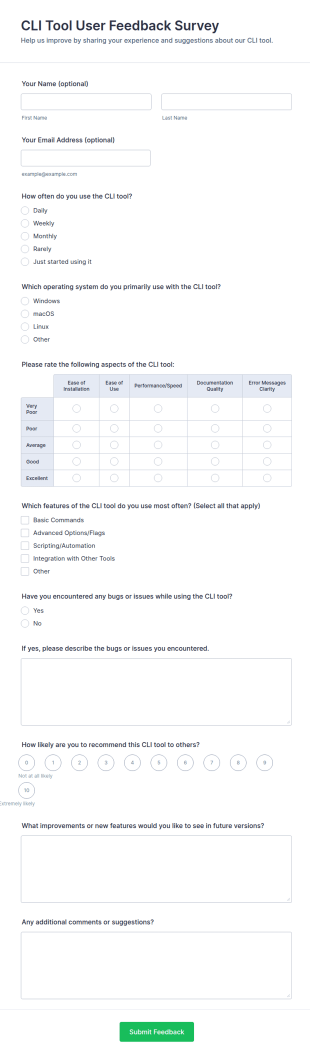 CLI Tool User Feedback Survey Form Template