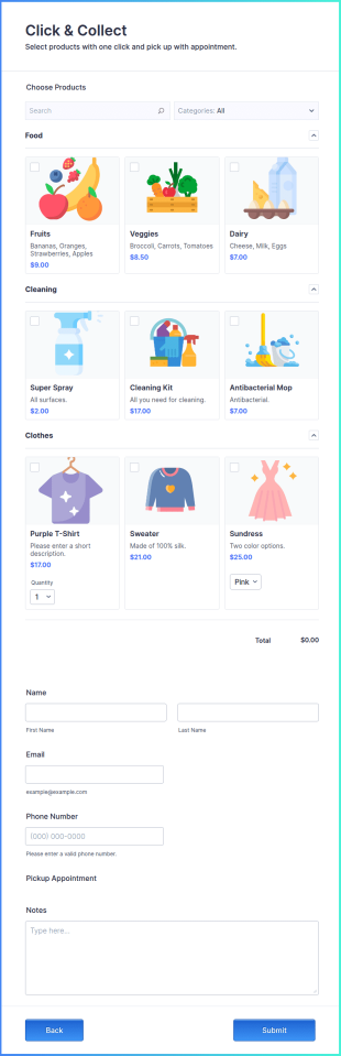 Click & Collect Form Template
