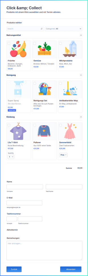 Click & Collect Formular