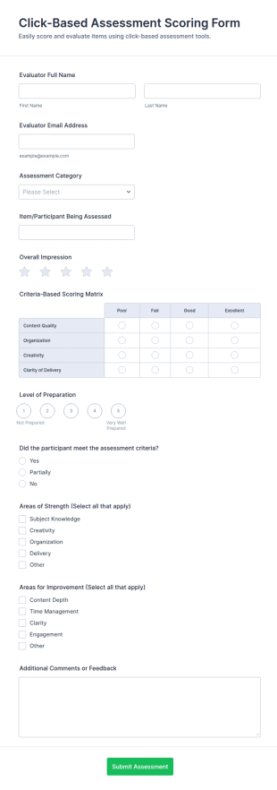 Click Based Assessment Scoring Form Template