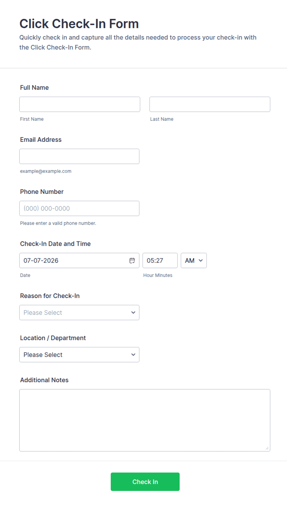 Click Check-In Form Template | Jotform