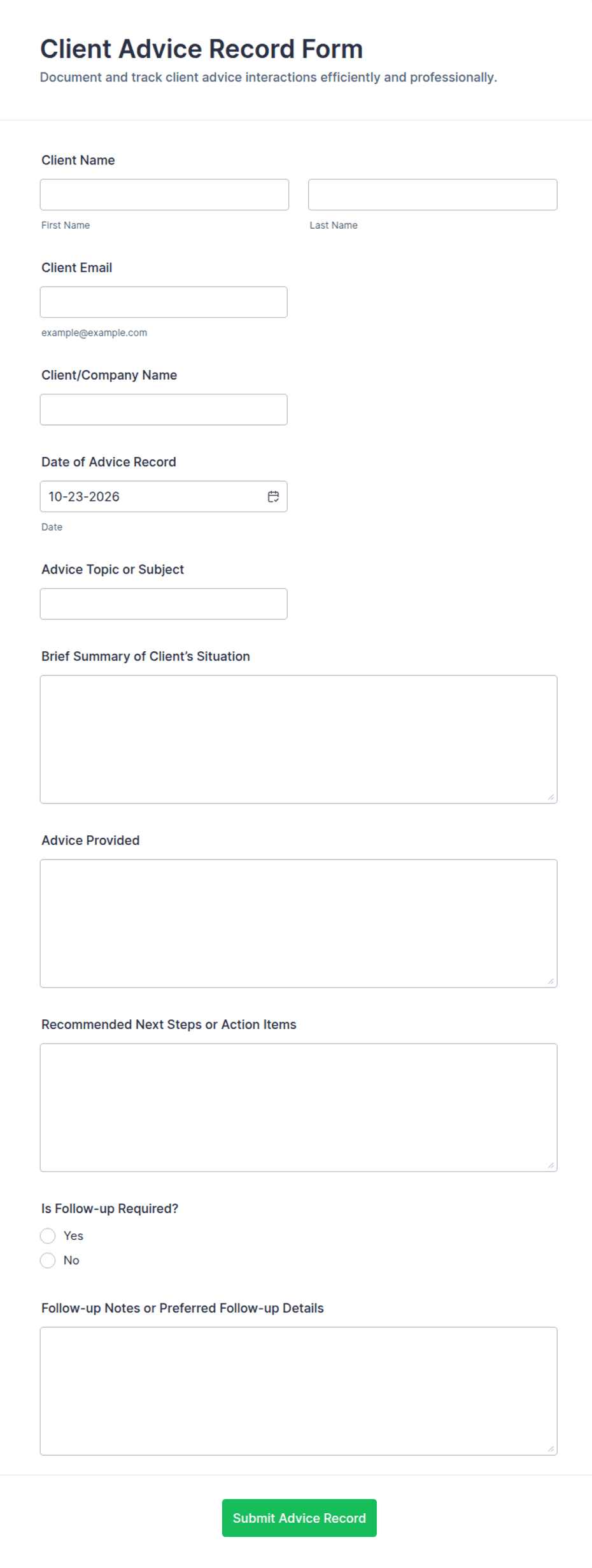 Client Advice Record Form Template | Jotform