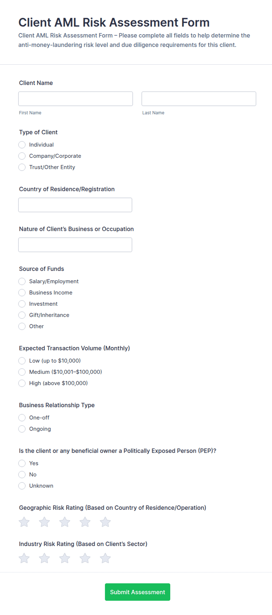 Client AML Risk Assessment Form Template | Jotform