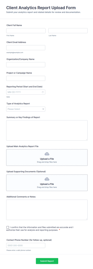 Client Analytics Report Upload Form Template