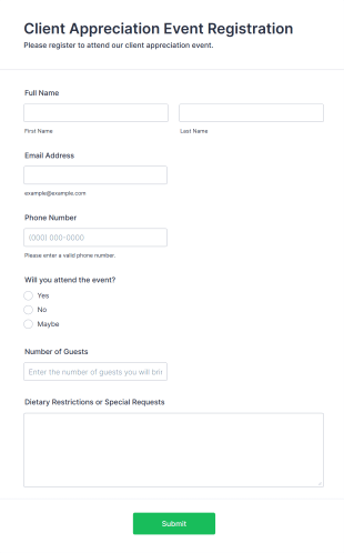 Client Appreciation Event Registration Form Template