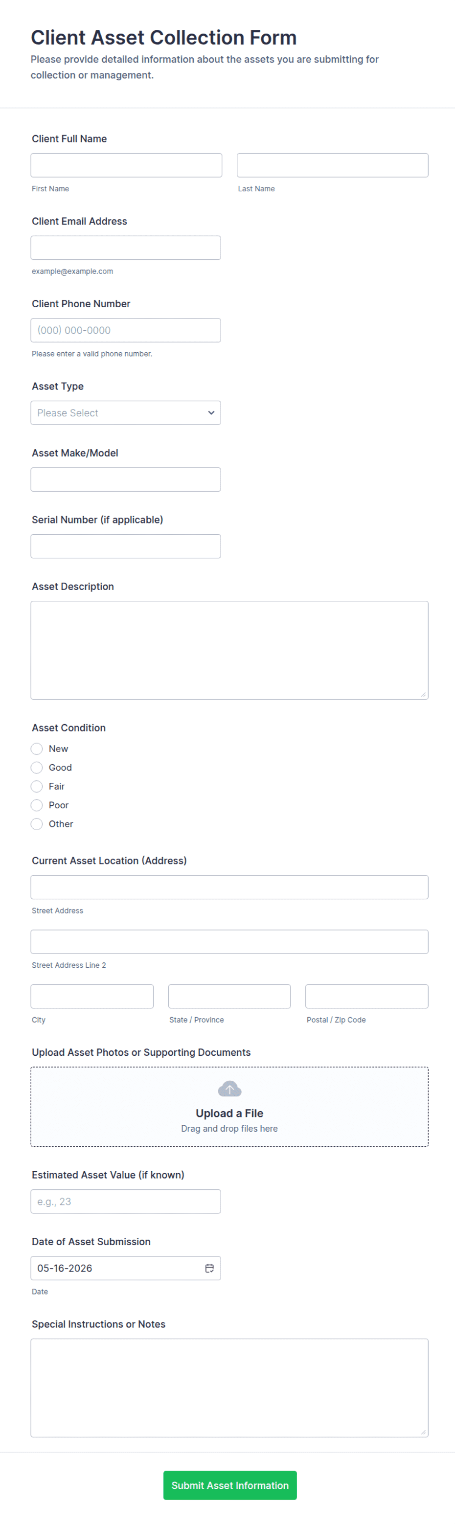 Client Asset Collection Form Template | Jotform