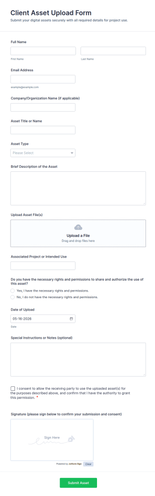 Client Asset Upload Form Template