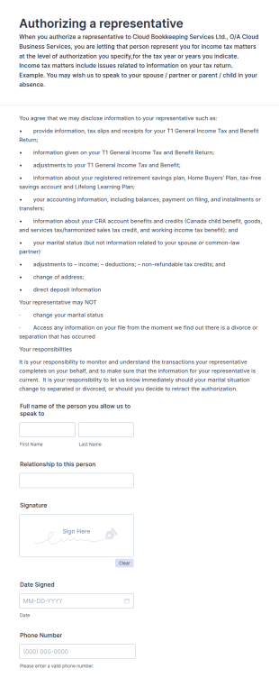 Client Authorize Representative Form Template