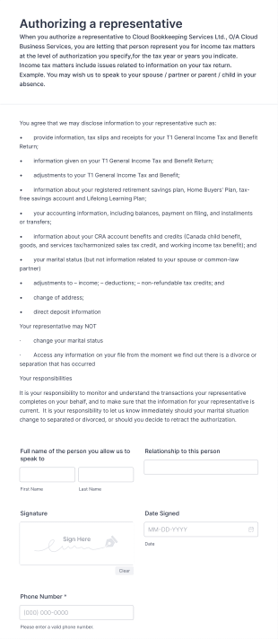 Client Authorize Representative Form Template