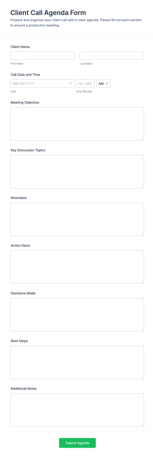 Client Call Agenda Form Template