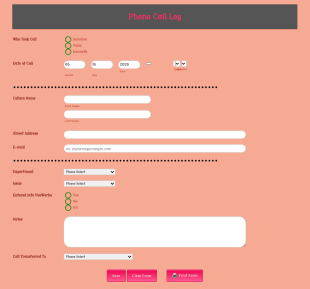Client Call Log 5 Form Template