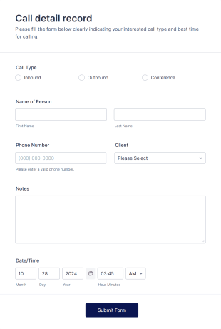 Client Call Log Form Template | Jotform