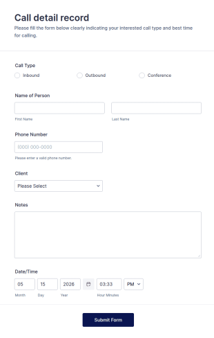 Client Call Log Form Template