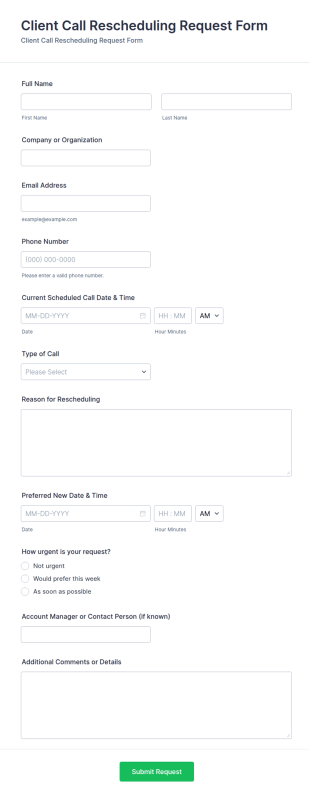 Client Call Rescheduling Request Form Template